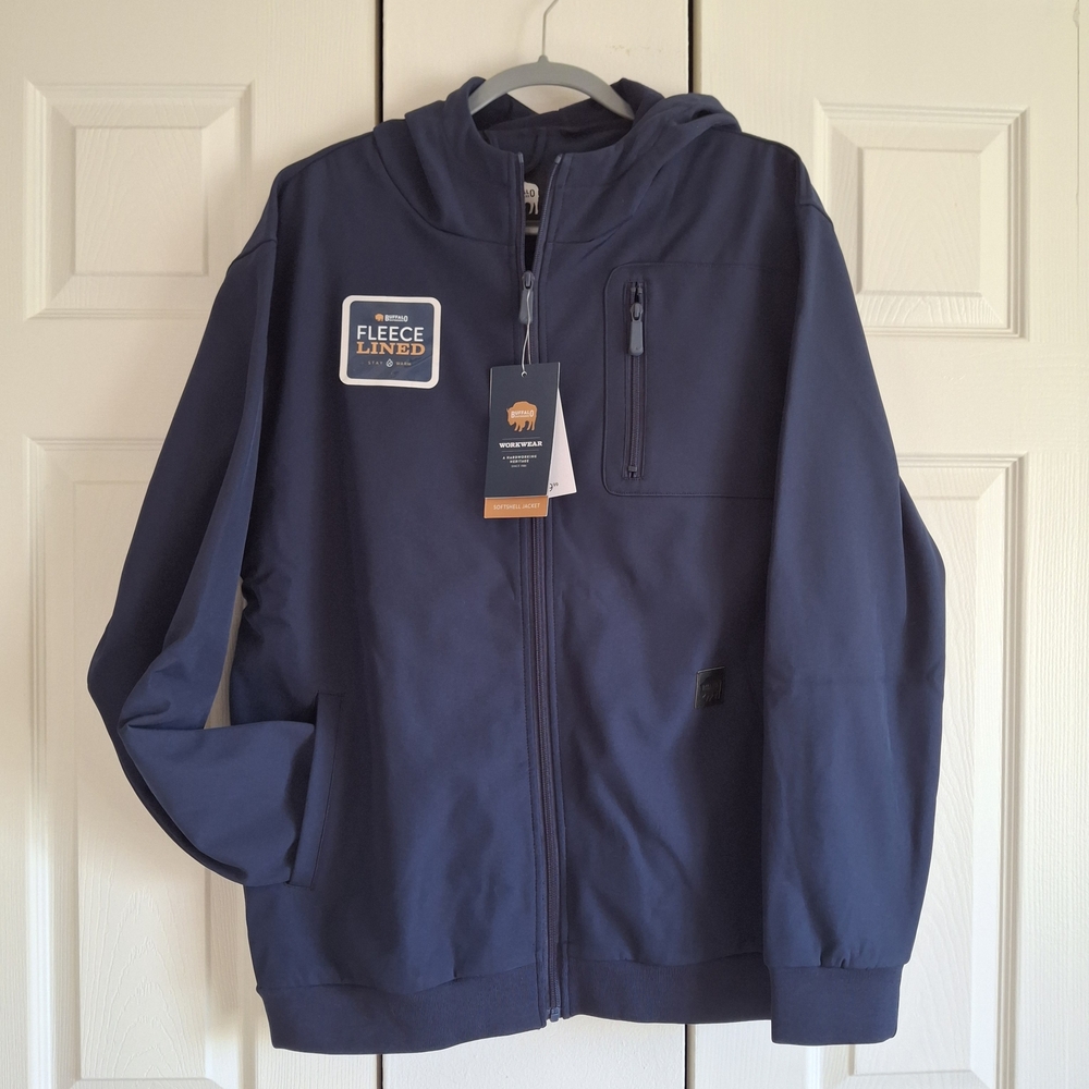 NWT Men's L Fleece Lined Jacket Buffalo Outdoors Full Zip Navy Blue Workwear